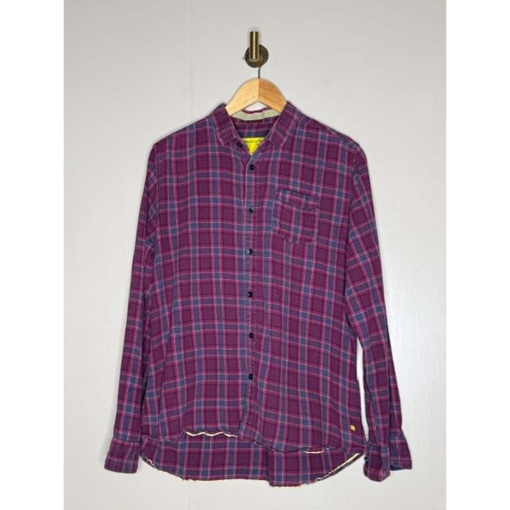 Descendant of Thieves Mens Purple Plaid Long Sleeve Button Down Shirt Large